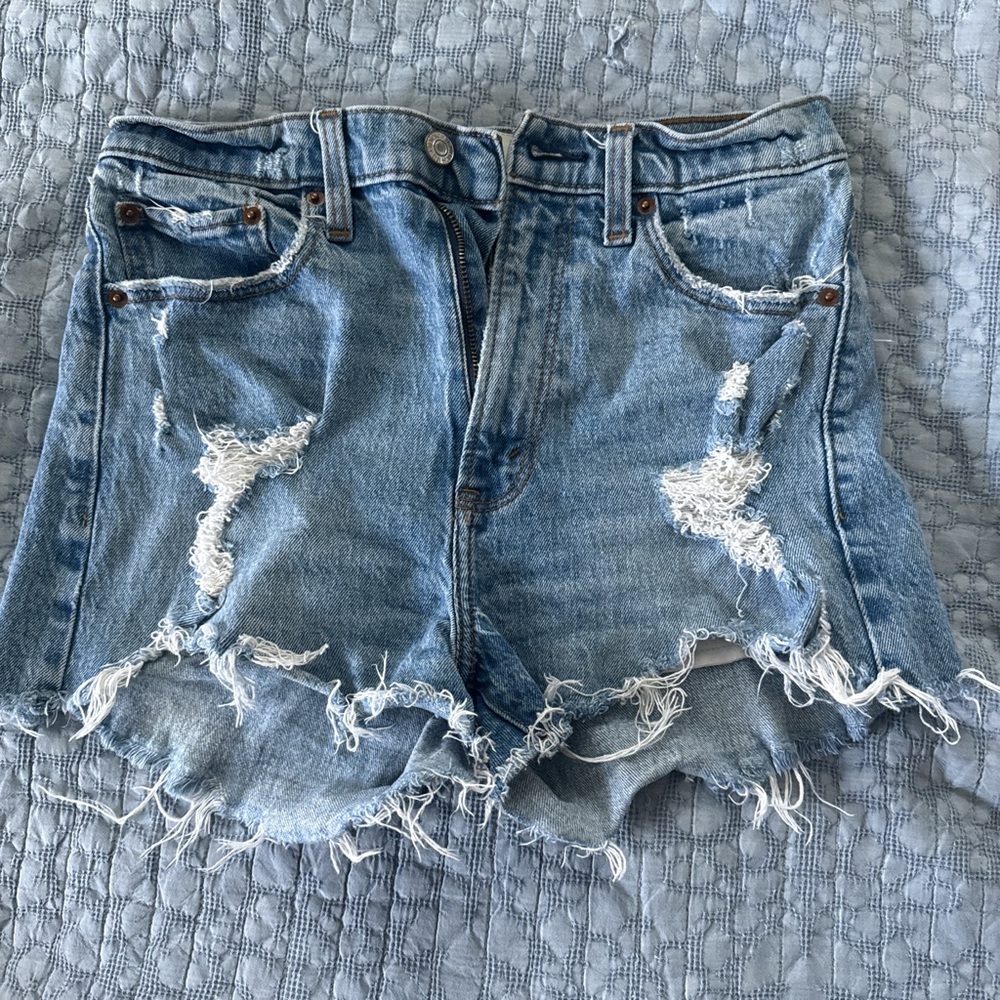Abercrombie & Fitch Blue Jean Shorts Distressed Frayed Hem